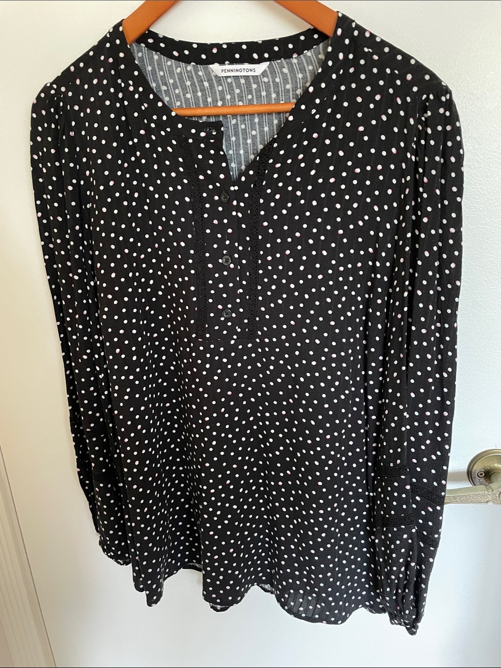 Penningtons Black Tunic with White and Pale Pink Polka Dots